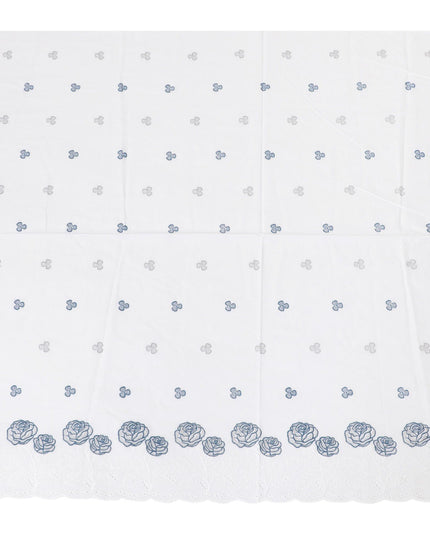 قماش فوال من القطن الخالص الأبيض الفاخر بنفس اللون والتطريز الأزرق بتصميم الأزهار-D13602