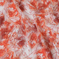 Off white premium pure cotton voile fabric with orange print and same tone embroidery in fancy design-D13254