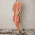 Salmon peach chanderi silk kameez with same tone and multicolor embroidery having sequins in floral design. Salmon peach plain salwar with same tone chanderi silk dupatta with multicolor embroidery-D12620