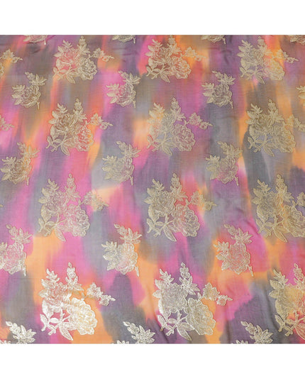 Multicolor premium pure handprinted silk chiffon fabric with gold metallic lurex in fancy design-D10416