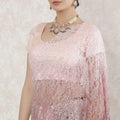 Light pink to mocha brown Premium Pure French chantilly lace saree having stone work in Ombre design-D14488