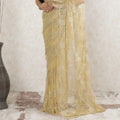 Gold Premium pure metallic French chantilly saree lace having stone work in floral design-D13515 Regal Fabrics