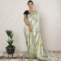 Off white Premium pure silk satin saree with lemon yellow, black, grey tie & die print having stone work in fancy design-12566 Regal Fabrics