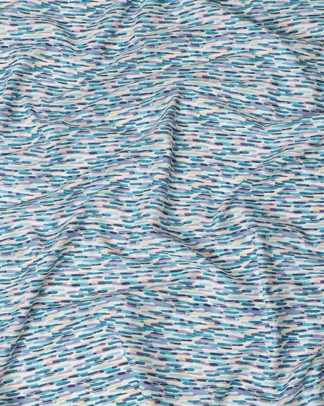 Off white cotton lawn fabric withbaby blue, lavender and navy blue print in fancy design-D15230 Regal Fabrics