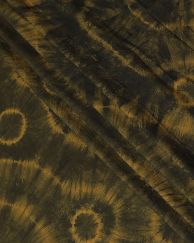 Black viscose fabric with mustard yellow tie & die print in batik design-D14085
