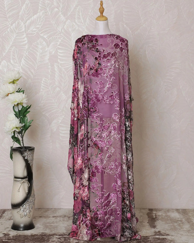 Multicolor Premium pure silk blended velvet makmal dirac fabric with same tone metallic lurex in floral design-D14878 Regal Fabrics