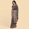 Navy blue imitation silk saree with gold jacquard in floral design-D12781