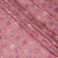 Light cerise pink premium pure cotton voile fabric with lavender pink, beige and turquoise green embrodiery in floral design-D13691