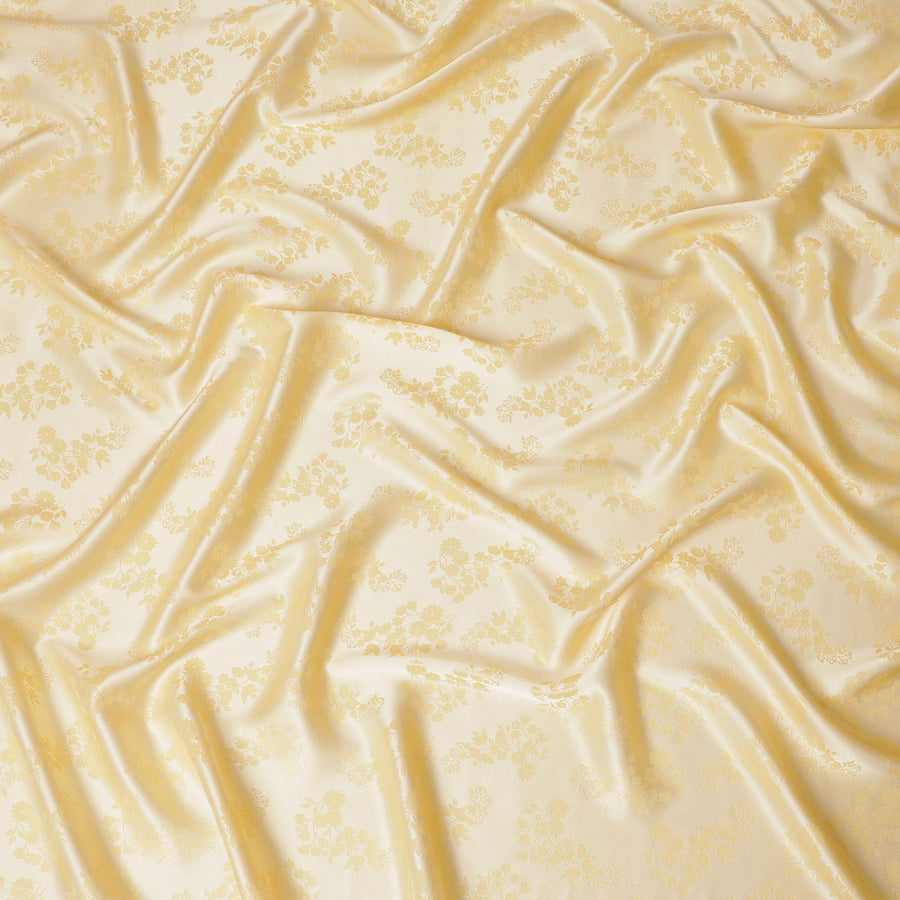 قماش ساتان حريري خالص فاخر باللون الذهبي مع جاكار معدني بنفس اللون بتصميم زهور -D14628