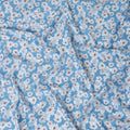 Blue cotton lawn fabric with off white, silver grey and powder blue print in floral design-D10849