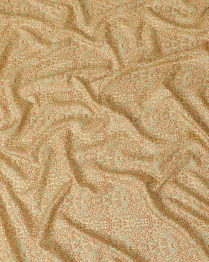 Yellow viscose crepe fabric with multicolor print in floral design-D13591 Regal Fabrics