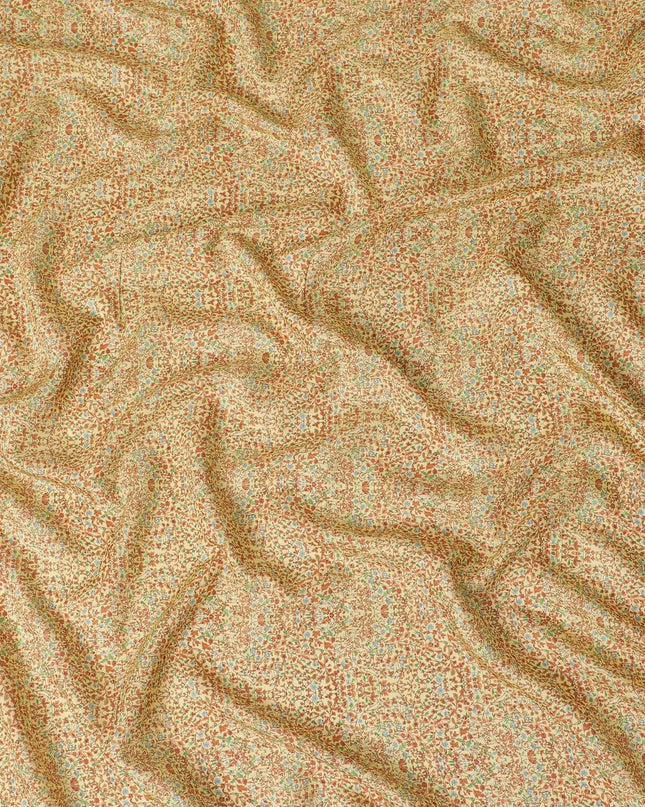 Yellow viscose crepe fabric with multicolor print in floral design-D13591 Regal Fabrics