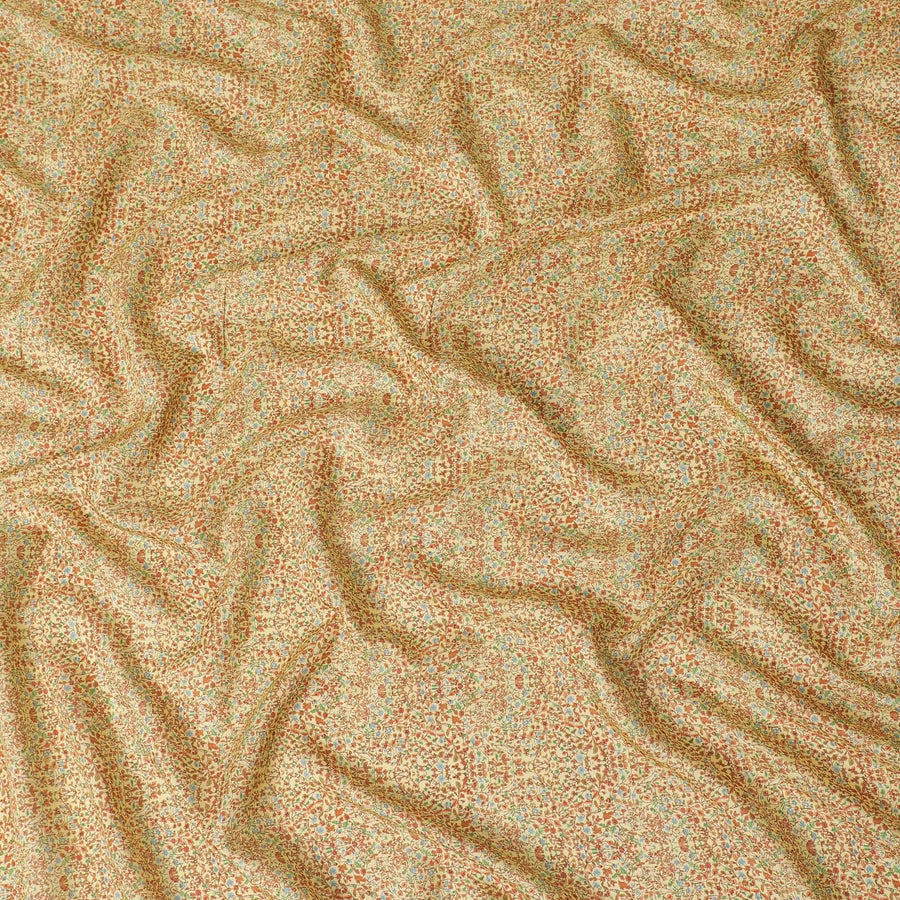 Yellow viscose crepe fabric with multicolor print in floral design-D13591 Regal Fabrics