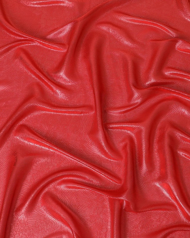 Crimson red synthetic chiffon fabric with same tone metallic lurex in floral design-D10112 Regal Fabrics