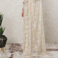 Beige, Light gold Premium two tone French chantilly lace saree in floral design-D11455