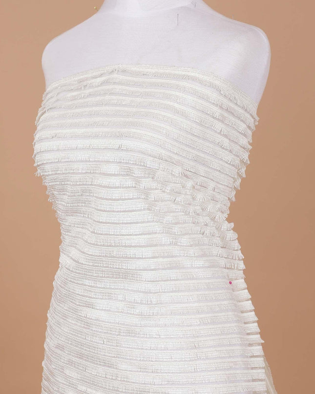 Ivory fancy nylon tulle fabric with same tone embroidery in stripe design-D9184