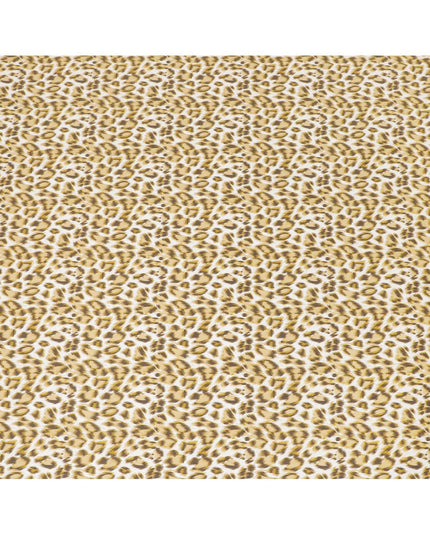 Off white cotton satin fabric with light mustard and brown print in animal skin design-D6996 Regal Fabrics