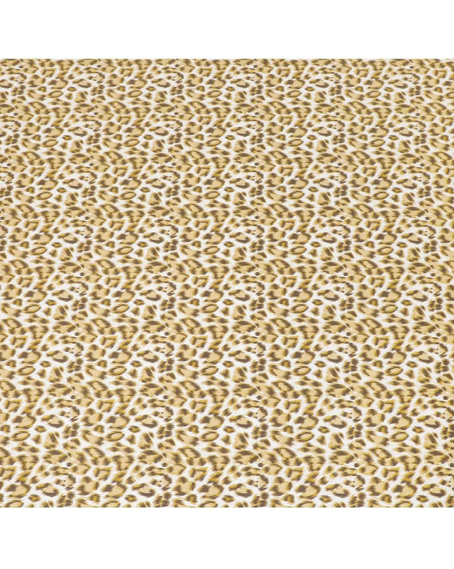 Off white cotton satin fabric with light mustard and brown print in animal skin design-D6996 Regal Fabrics