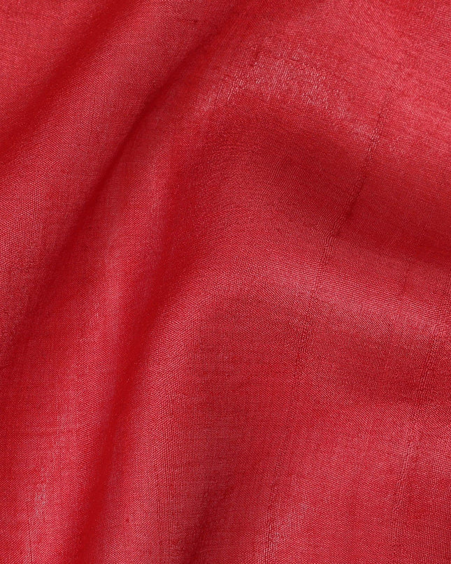Red plain blended tussar silk fabric-D12244