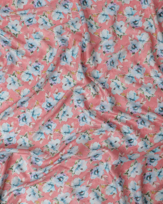 Salmon blended viscose fabric with multicolor print in floral design-D13311 Regal Fabrics