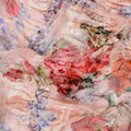 Cantaloupe silk chiffon fabric with multi colored digital prints and burnout velvet in floral design for Dirac - D9840