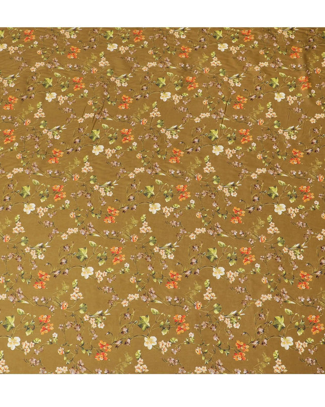 Olive green cotton lawn fabric with multicolor print in floral design-D15263 Regal Fabrics