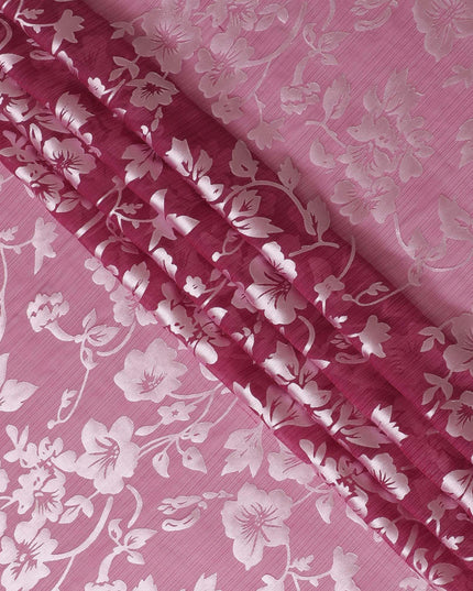 Burgundy Premim pure silk chiffon fabric with silver jacquard in floral design-D15320
