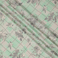 Mint green synthetic crepe fabric with beige and grey print having stone work in floral design-D15297 - Regal Fabrics