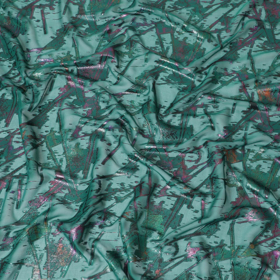 Bottle green Premium pure silk chiffon fabric with multitone metallic lurex in abstract design-D9657