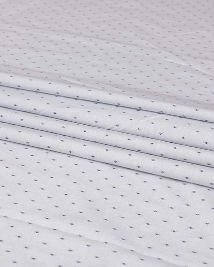 قماش القمصان القطني بنسبة 100% باللون الرمادي السحابي مع جاكار باللون الأزرق الداكن بتصميم منقط-D7284