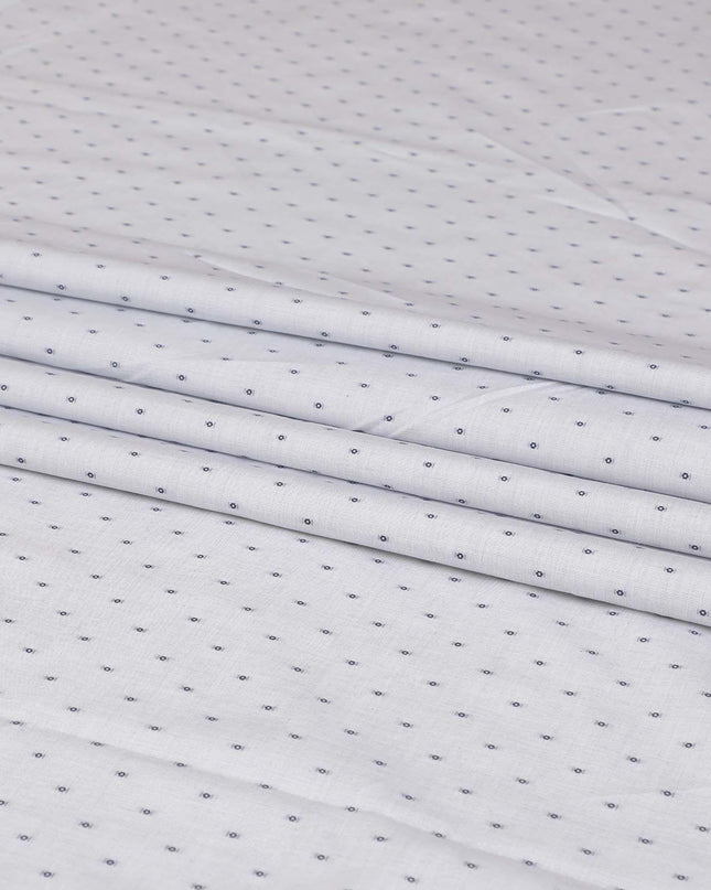 قماش القمصان القطني بنسبة 100% باللون الرمادي السحابي مع جاكار باللون الأزرق الداكن بتصميم منقط-D7284