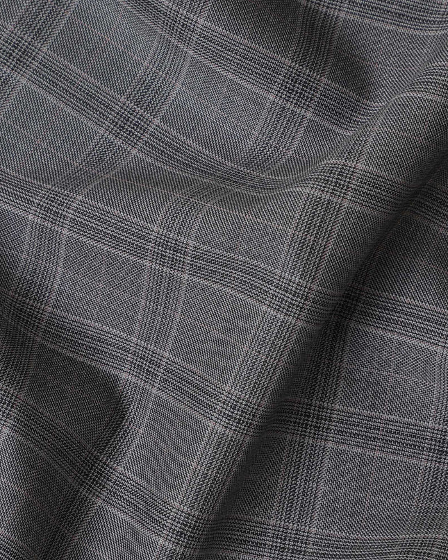 Seal grey Premium Italian wool suiting fabric with light pink checks design-D11445 Regal Fabrics
