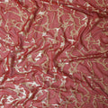 Rusty red Premium pure silk chiffon fabric with gold metallic lurex in abstract design-D13194