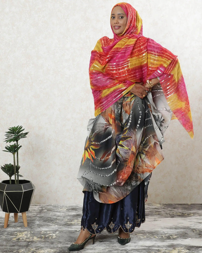 Multicolor premium pure silk chiffon printed garbasaar with gold metallic lurex in stripe design-D9524 Regal Fabrics