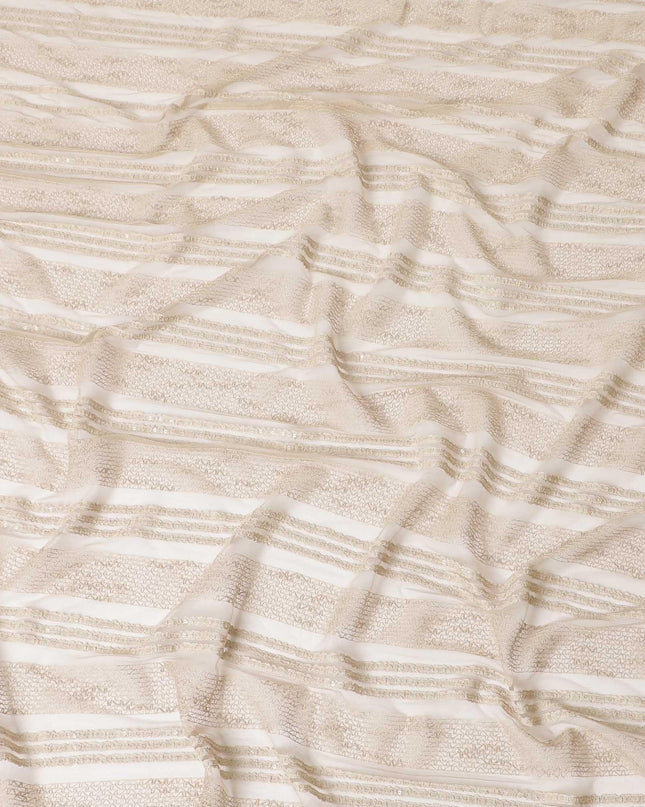 Gold nylon tulle fabric with same tone embroidery and sequins in stripe design-D6681 Regal Fabrics