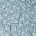 Light tiffany blue cotton voile fabric with beige print in floral design-D15157
