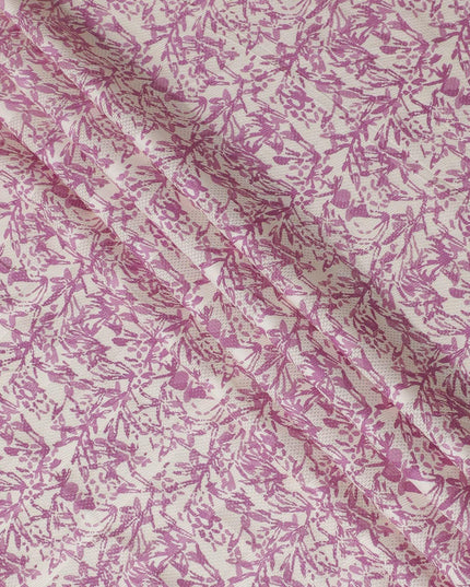 Cream blended cotton fabric with lavender pink print in floral design-D15134