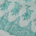 Aqua marine blue synthetic organza fabric with same color embroidery in fancy design