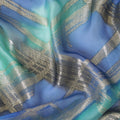 Blue Premium pure French (Fransawi) silk chiffon fabric with gold metallic lurex in abstract design-D14010
