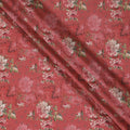 Brick red synthetic crepe fabric with multicolor print in floral design-D15026