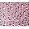 Brick pink synthetic satin fabric with off white, bottle green and beige print in floral design-D10273