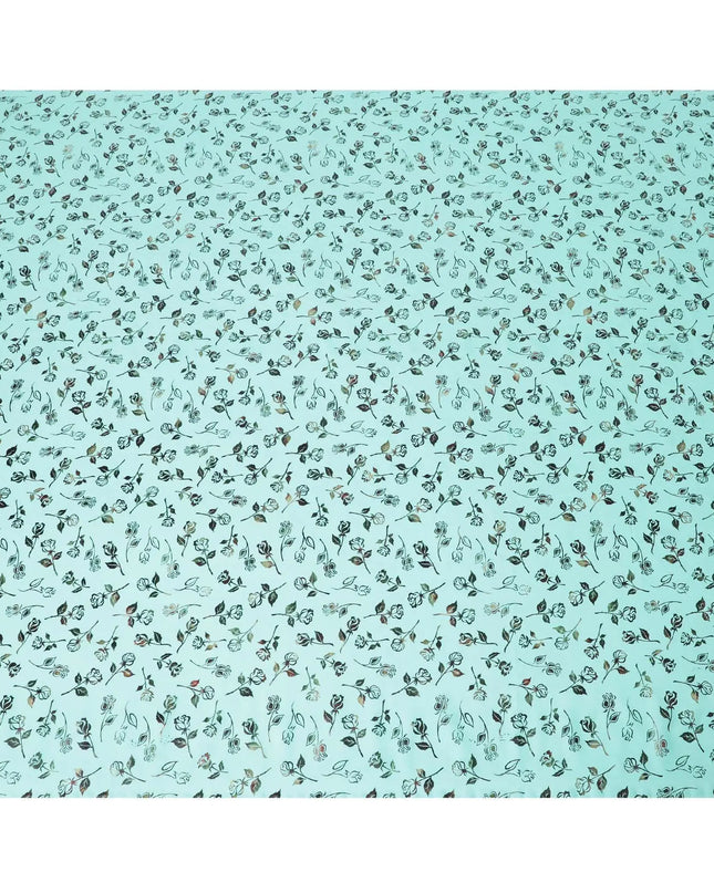 Vista blue cotton voile fabric with multicolor metallic foil print in floral design-D9783 Regal Fabrics