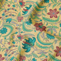 Mellow yellow pure silk crepe fabric with multicolor print in floral design-D8115 Regal Fabrics