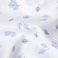 قماش كتان نقي 100% أبيض فاخر مع طباعة زرقاء وزرقاء مسحوقية بتصميم زهور-D11098