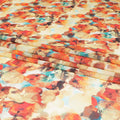 Blonde yellow cotton voile fabric with orange, brown and turquoise blue print in fancy design-D6758 Regal Fabrics
