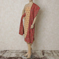Beige silk crepe kameez with multicolor embroidery having stone work in paisley design. Beige plain salwar having same tone chiffon dupatta with multicolor embroidery and stone work-D12662 Regal Fabrics