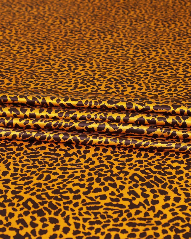 قماش ساتان حريري نقي 100% ممتاز باللون البرتقالي النمر مع طباعة بني موكا بتصميم جلد الحيوان-D9292