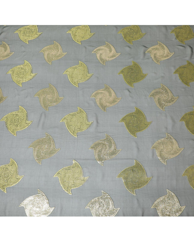 قماش شيفون من الحرير الخالص باللون الأخضر مع فيسكوز أخضر نيون ولوريكس معدني ذهبي بتصميم تجريدي-D8788