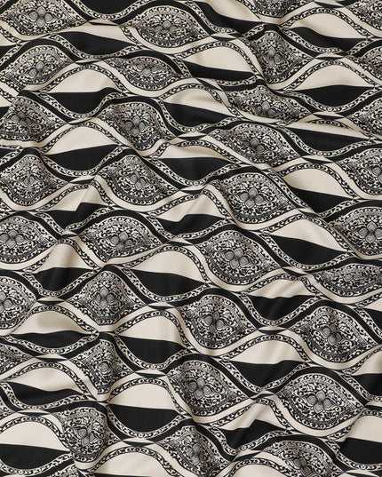 Cream Premium Italian viscose fabric with black print in abstract design-D12362 Regal Fabrics