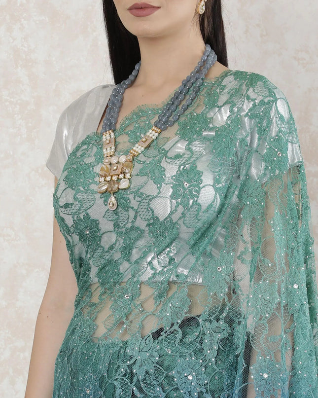 Multicolor Premium pure French chantilly lace saree having stone work in floral design-D14522 Regal Fabrics